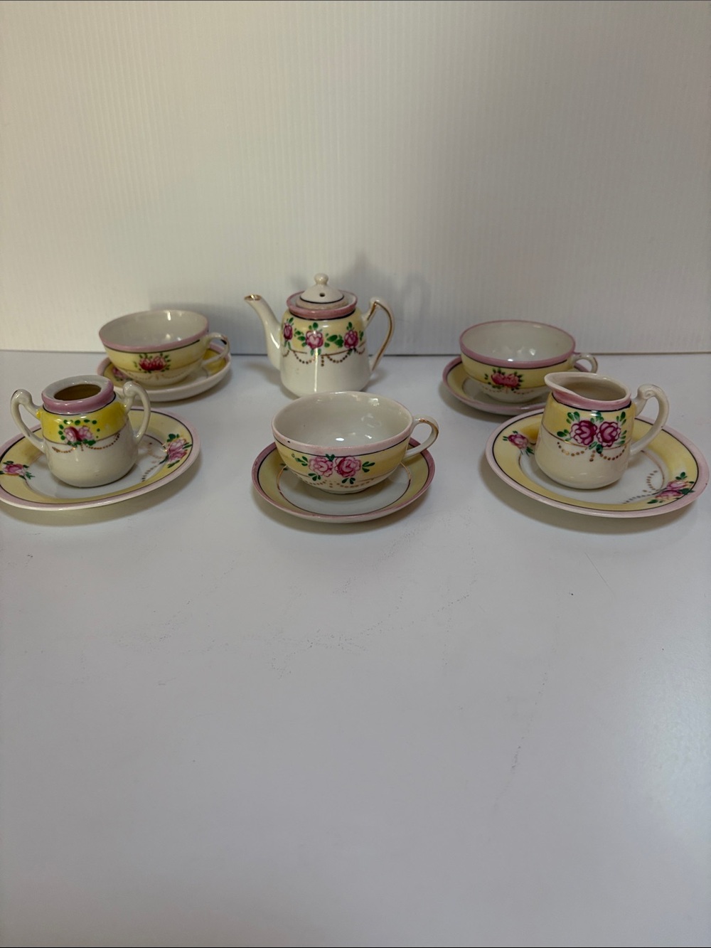 Antique Floral Mini Tea Set - Pink & Yellow Roses